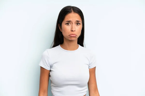Hispanic Pretty Woman Feeling Sad Whiney Unhappy Look Crying Negative — Stock Photo, Image