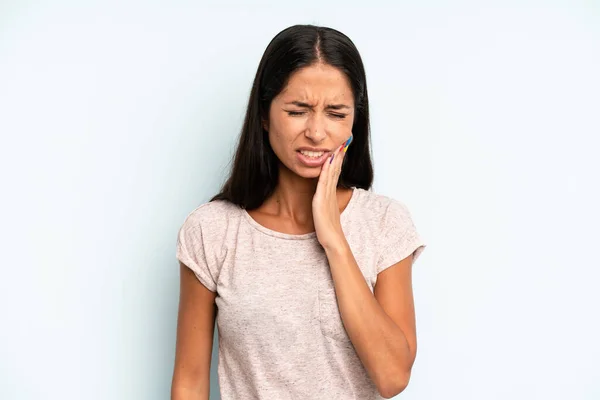 Hispanic Pretty Woman Holding Cheek Suffering Painful Toothache Feeling Ill — Stock Photo, Image