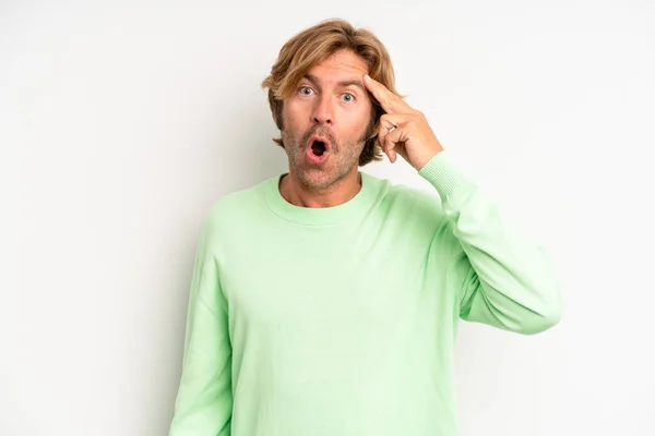 Blond Adult Man Looking Surprised Open Mouthed Shocked Realizing New —  Fotos de Stock