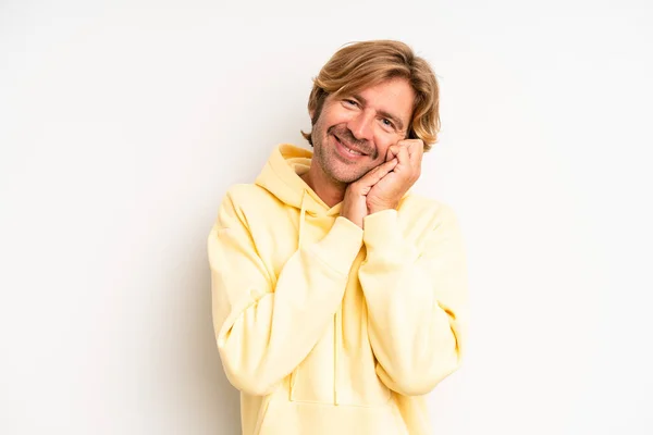 Blond Adult Man Feeling Love Looking Cute Adorable Happy Smiling — Stock Photo, Image