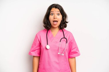 hispanic pretty girl feeling stressed, anxious, tired and frustrated. nurse concept