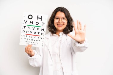 hispanic pretty girl feeling sad, upset or angry and looking to the side. optical vision test concept