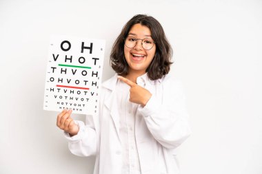 hispanic pretty girl looking angry, annoyed and frustrated. optical vision test concept