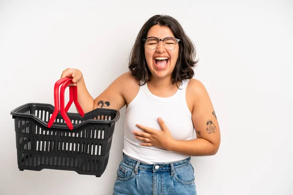 Hispanic Pretty Girl Laughing Out Loud Some Hilarious Joke Empty — Stockfoto