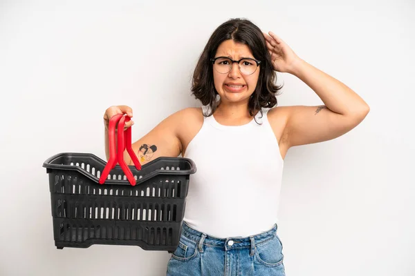 Hispanic Pretty Girl Feeling Stressed Anxious Scared Hands Head Empty — Stockfoto