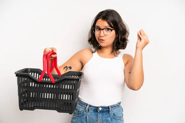 Hispanic Pretty Girl Making Capice Money Gesture Telling You Pay — Stockfoto