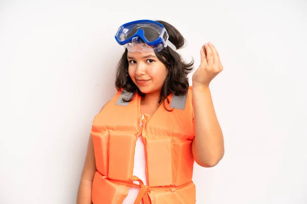 Hispanic Pretty Girl Feeling Shocked Scared Life Jacket Concept — Stock Photo, Image
