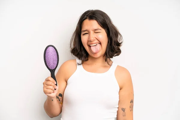 Hispanic Pretty Girl Smiling Looking Friendly Showing Number One Hair — Stock Photo, Image