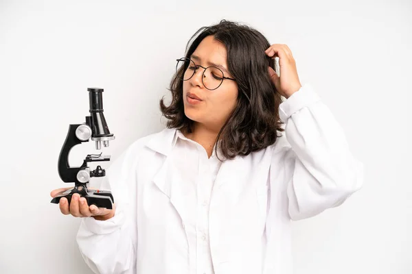 Hispanic Pretty Girl Pointing Camera Choosing You Science Student — Foto de Stock