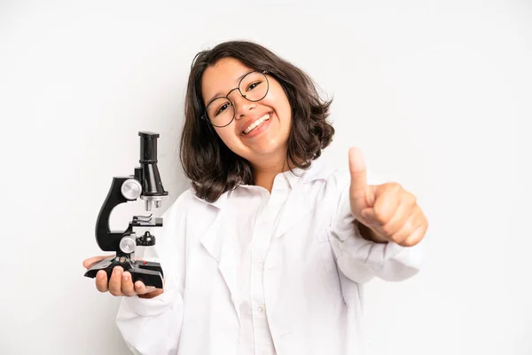 Hispanic Pretty Girl Looking Happy Astonished Surprised Science Student — Foto Stock