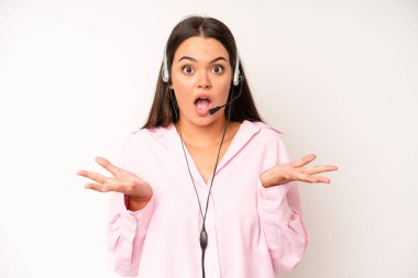 hispanic pretty woma feeling angry, annoyed, rebellious and aggressive. telemarketer concept