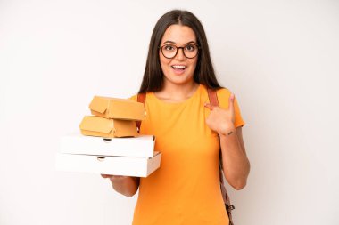 hispanic pretty woma feeling sad and whiney with an unhappy look and crying. delivery take away concept