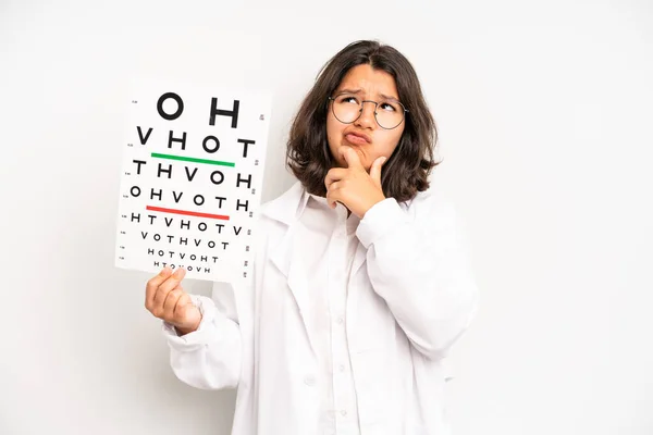 Hispanic Pretty Girl Shouting Aggressively Angry Expression Optical Vision Test — Stock Fotó