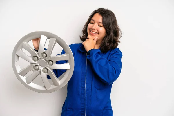 Hispanic Pretty Girl Feeling Happy Showing Approval Okay Gesture Car — Stock Fotó