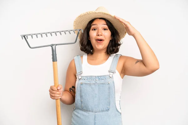 Hispanic Pretty Girl Smiling Happily Friendly Offering Showing Concept Farmer —  Fotos de Stock