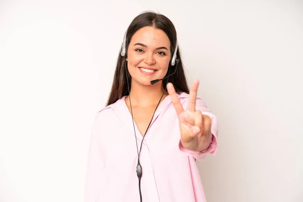 Hispanic Pretty Woma Feeling Disgusted Irritated Tongue Out Telemarketer Concept — Fotografia de Stock