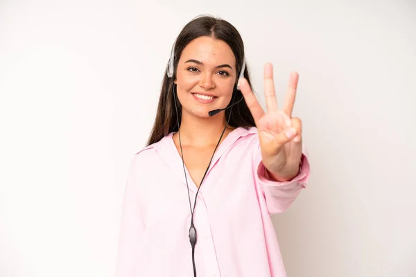 Hispanic Pretty Woma Screaming Hands Air Telemarketer Concept — Stockfoto