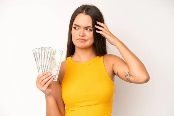 Hispanic Pretty Woma Smiling Looking Friendly Showing Number Three Dollar — Stockfoto