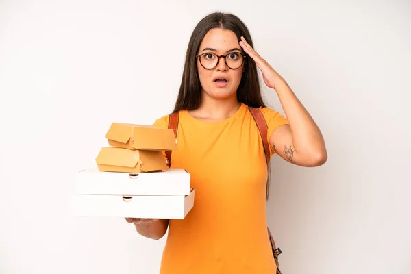 Hispanic Pretty Woma Looking Angry Annoyed Frustrated Delivery Take Away — Stockfoto