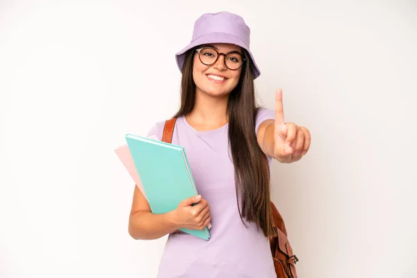 Hispanic Pretty Woma Feeling Puzzled Confused University Student Concept — Foto Stock