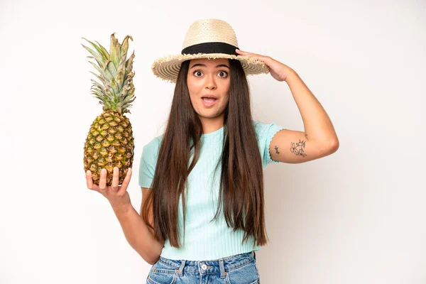 Hispanic Pretty Woma Looking Angry Annoyed Frustrated Pineapple Summer Concept — Fotografia de Stock