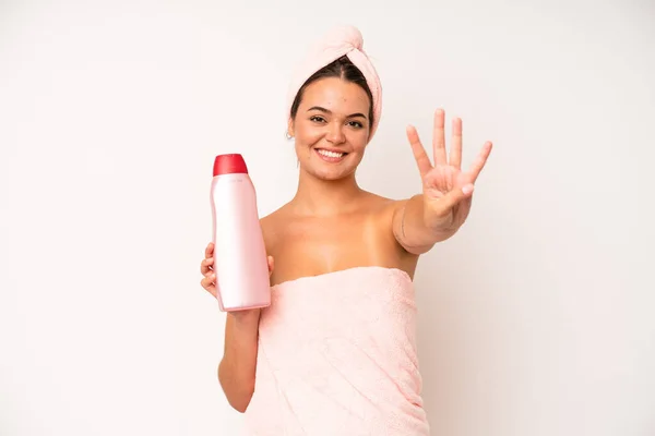 Hispanic Pretty Woma Thinking Feeling Doubtful Confused Shower Hair Product — Stockfoto