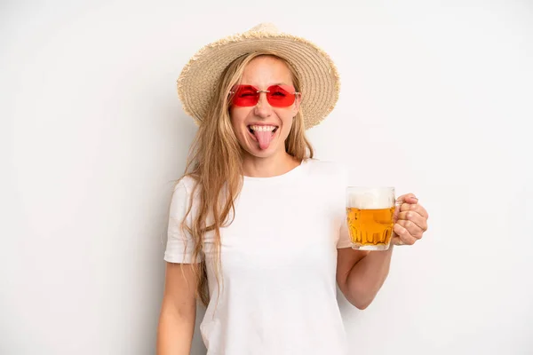 Pretty Caucasian Woman Cheerful Rebellious Attitude Joking Sticking Tongue Out — Stockfoto