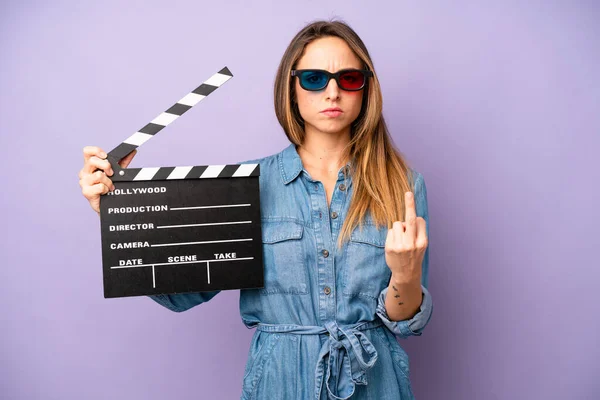 Pretty Caucasian Woman Feeling Angry Annoyed Rebellious Aggressive Film Movie — Stockfoto