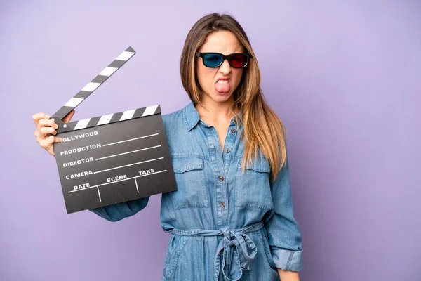 Pretty Caucasian Woman Feeling Disgusted Irritated Tongue Out Film Movie — Stock Photo, Image