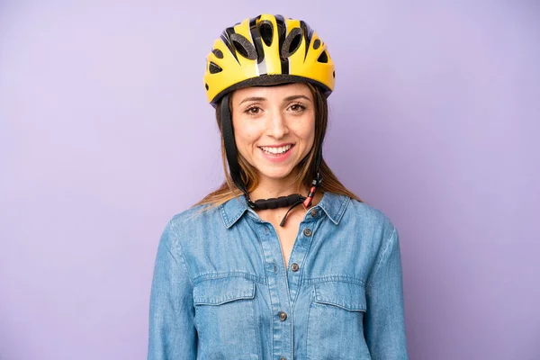 Pretty Caucasian Woman Looking Happy Pleasantly Surprised Bike Helmet Concept — Stockfoto