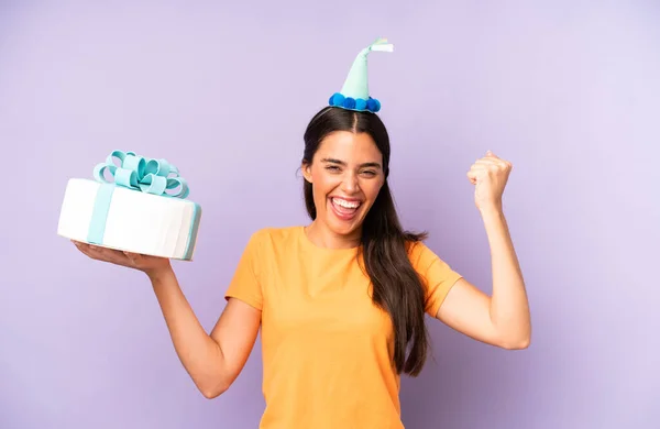 Pretty Hispanic Woman Shouting Aggressively Angry Expression Birthday Concept — Fotografia de Stock