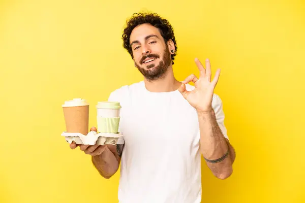 Crazy Bearded Man Feeling Happy Showing Approval Okay Gesture Take — Stock Photo, Image