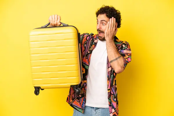 Homem Barbudo Louco Sentindo Feliz Animado Surpreso Conceito Feriados — Fotografia de Stock