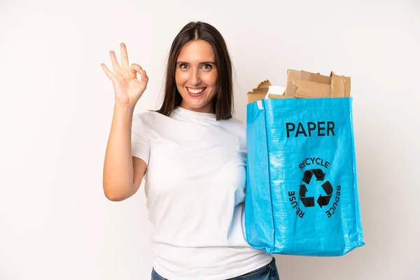 Hispanic Young Adult Woman Feeling Happy Showing Approval Okay Gesture — Stok fotoğraf