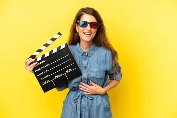 Pretty Caucasian Woman Laughing Out Loud Some Hilarious Joke Film — Zdjęcie stockowe