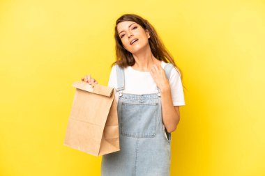pretty caucasian woman feeling stressed, anxious, tired and frustrated. take away concept
