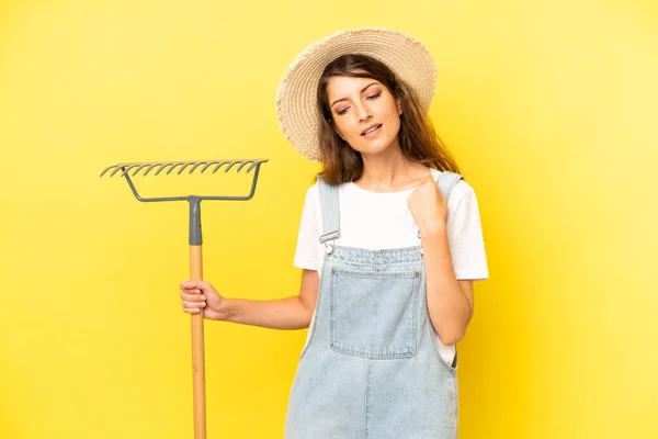 Pretty Caucasian Woman Feeling Stressed Anxious Tired Frustrated Farmer Concept —  Fotos de Stock