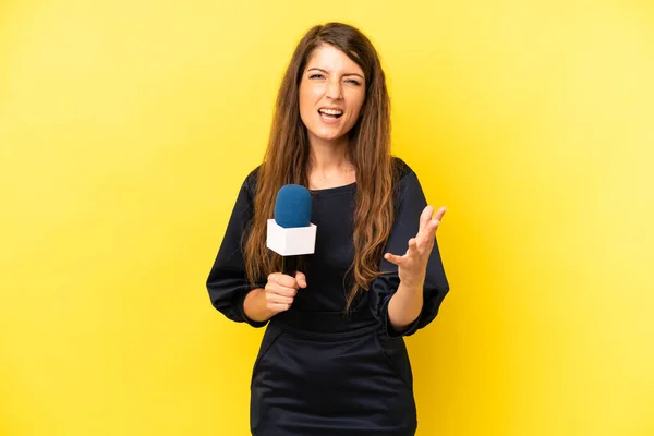 Pretty Caucasian Woman Looking Angry Annoyed Frustrated Presenter Concept — Zdjęcie stockowe