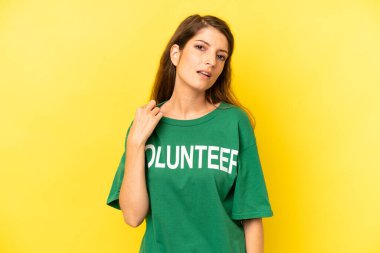 pretty caucasian woman feeling stressed, anxious, tired and frustrated. enviromental volunteer concept