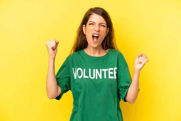 Pretty Caucasian Woman Shouting Aggressively Angry Expression Enviromental Volunteer Concept — Stock Photo, Image