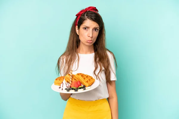 Pretty Caucasian Woman Feeling Sad Whiney Unhappy Look Crying Home — Stock Photo, Image