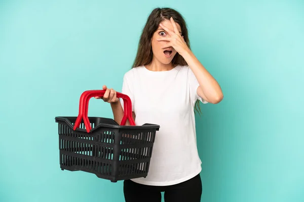 Pretty Caucasian Woman Looking Shocked Scared Terrified Covering Face Hand — Photo