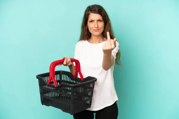 Pretty Caucasian Woman Feeling Angry Annoyed Rebellious Aggressive Empty Market — Photo