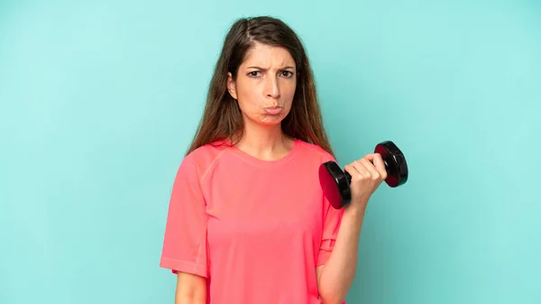 Pretty Caucasian Woman Feeling Sad Whiney Unhappy Look Crying Fitness —  Fotos de Stock