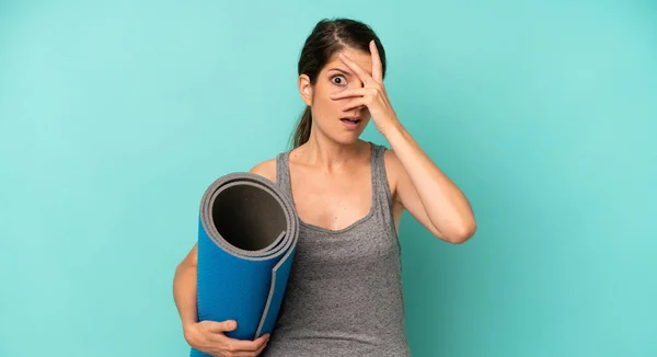Pretty Caucasian Woman Looking Shocked Scared Terrified Covering Face Hand — Stockfoto