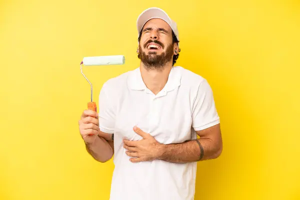 Gekke Man Met Een Baard Die Hardop Lacht Een Hilarische — Stockfoto