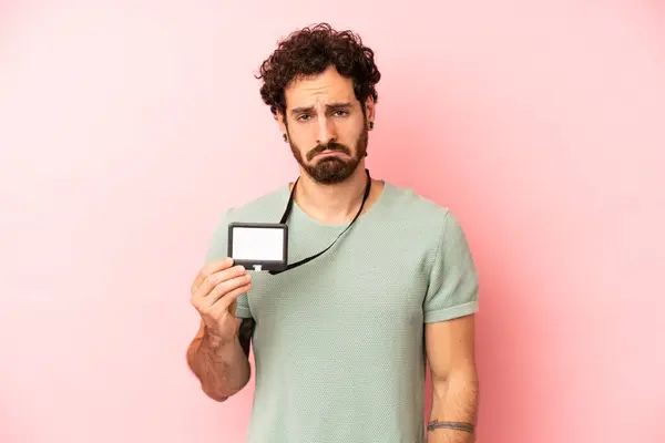 Crazy Bearded Man Feeling Sad Whiney Unhappy Look Crying Identification — Stock Photo, Image