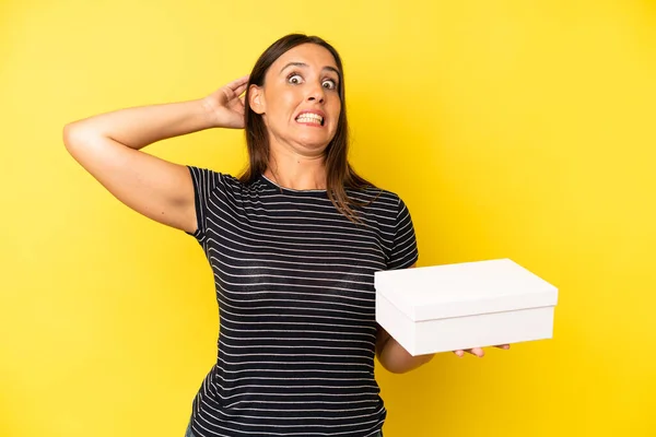 Hispanic Young Adult Woman Feeling Stressed Anxious Scared Hands Head — Stock Photo, Image