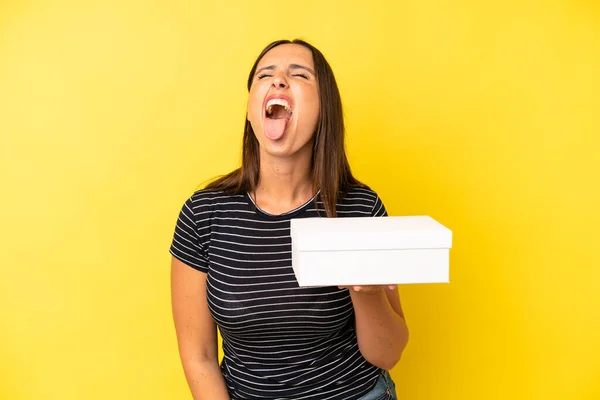 Hispanic Young Adult Woman Cheerful Rebellious Attitude Joking Sticking Tongue — Stock Photo, Image