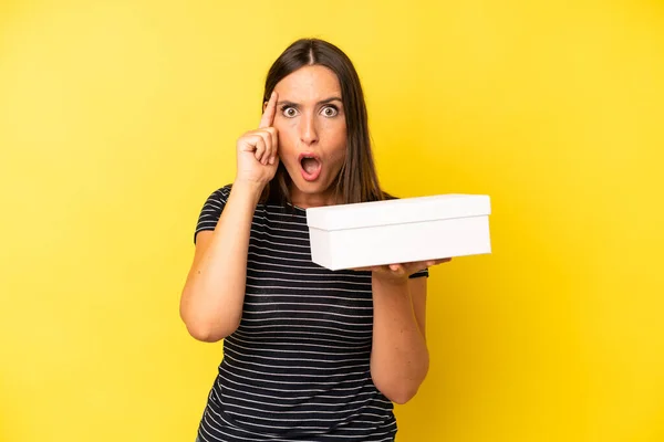 Hispanic Young Adult Woman Looking Surprised Realizing New Thought Idea — Stock Photo, Image